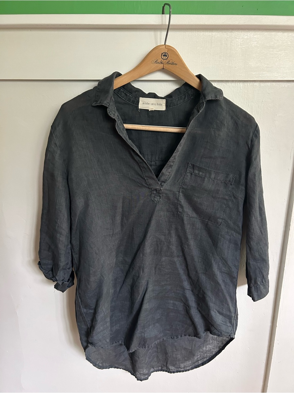 Side Stitch Charcoal Gray Lightweight V-Neck Pullover Blouse